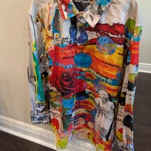 Robert Graham Multicolor Graphic Men's Dress Shirt Highlighting Statues